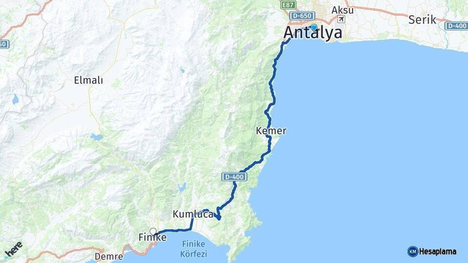 Antalya Finike Arası Kaç Km - Yol Haritası
