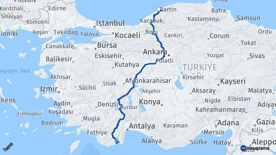 Antalya Finike Bartın Arası Kaç Km - Yol Haritası