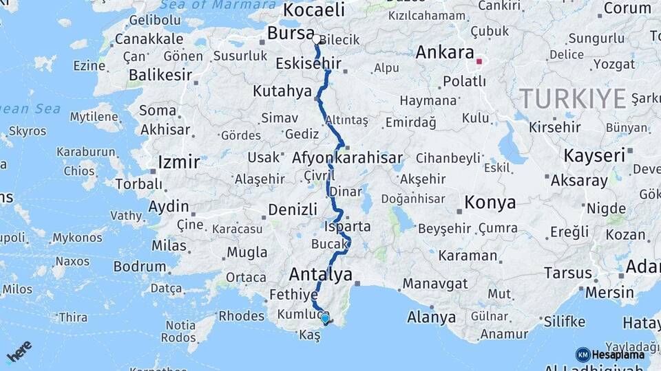 Antalya Finike Bilecik Arası Kaç Km - Yol Haritası