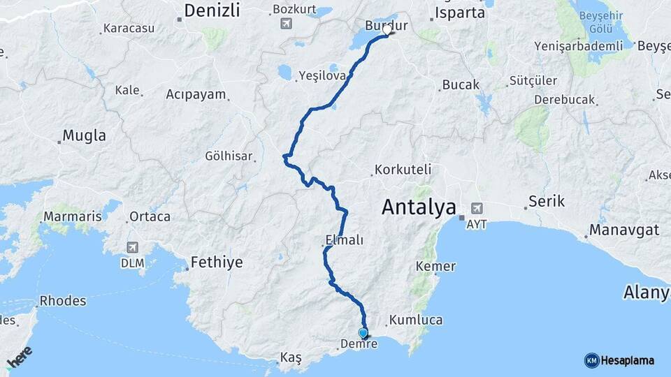 Antalya Finike Burdur Arası Kaç Km - Yol Haritası