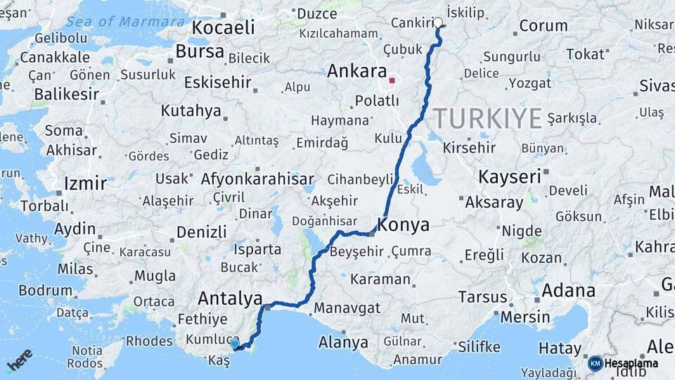Antalya Finike Çankırı Arası Kaç Km - Yol Haritası