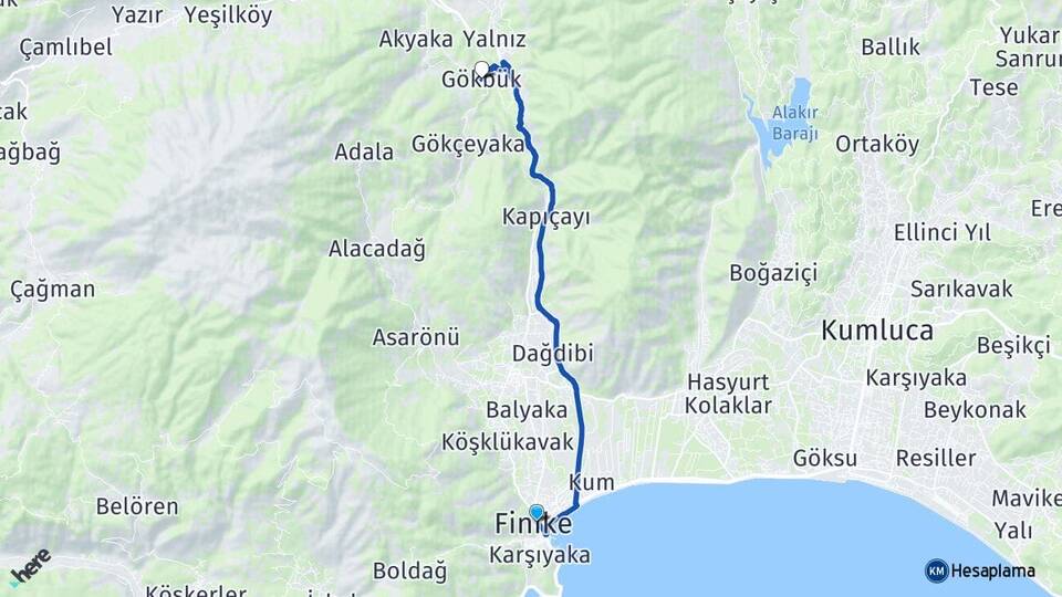 Antalya Finike Gökbük Finike Arası Kaç Km - Yol Haritası