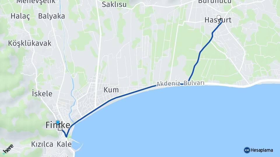 Antalya Finike Hasyurt Finike Arası Kaç Km - Yol Haritası