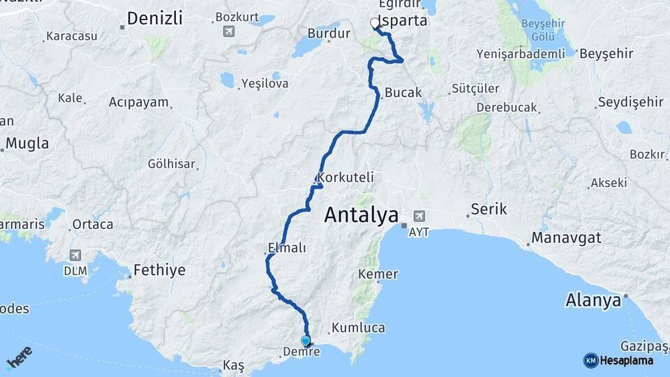 Antalya Finike Isparta Arası Kaç Km - Yol Haritası