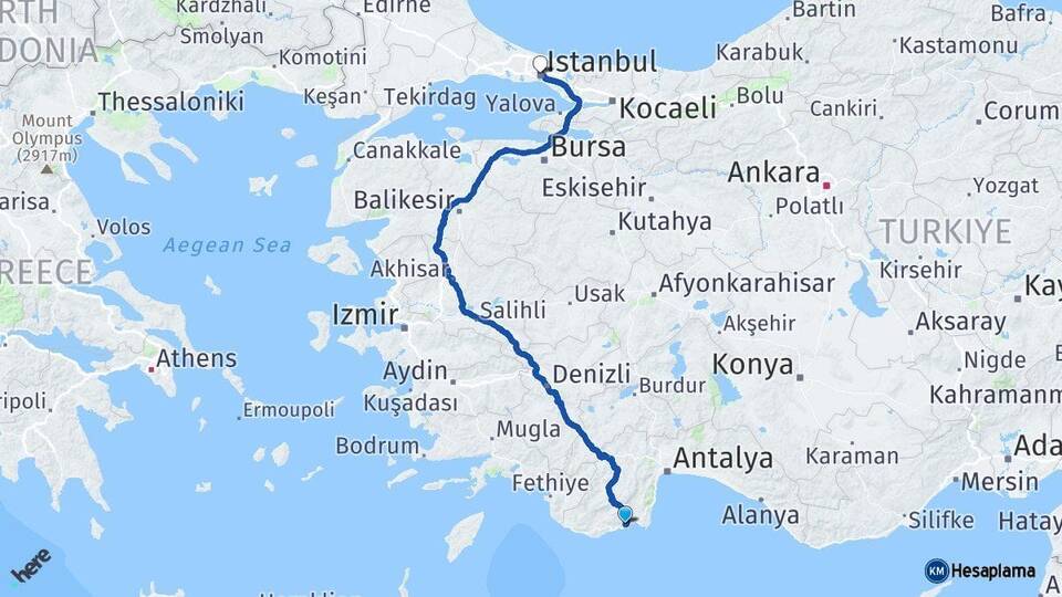 Antalya Finike İstanbul Arası Kaç Km - Yol Haritası