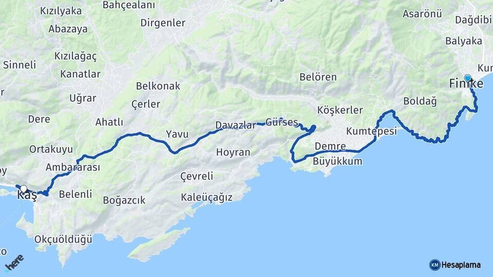 Antalya Finike Kaş Arası Kaç Km - Yol Haritası