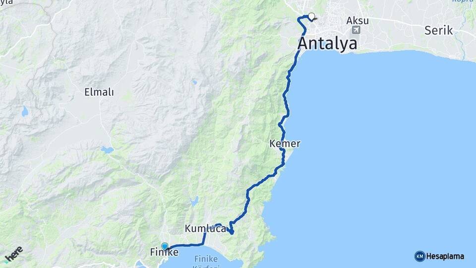 Antalya Finike Kepez Arası Kaç Km - Yol Haritası