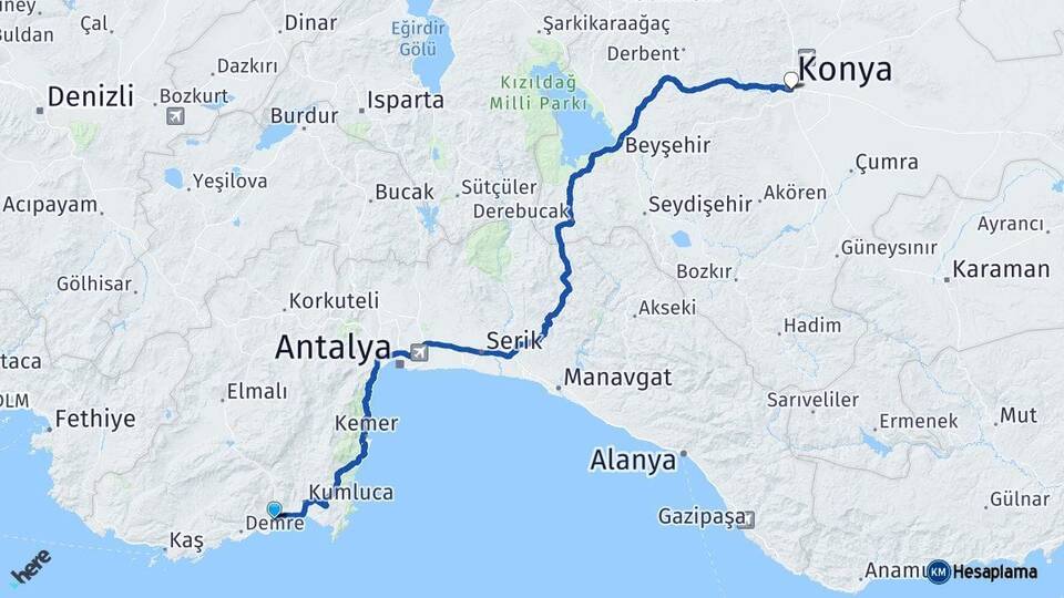 Antalya Finike Konya Arası Kaç Km - Yol Haritası