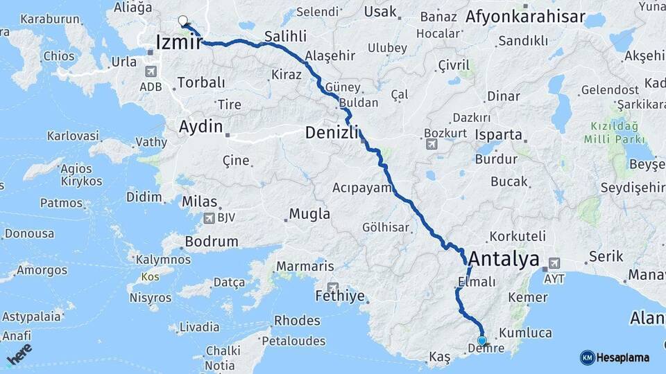 Antalya Finike Manisa Arası Kaç Km - Yol Haritası