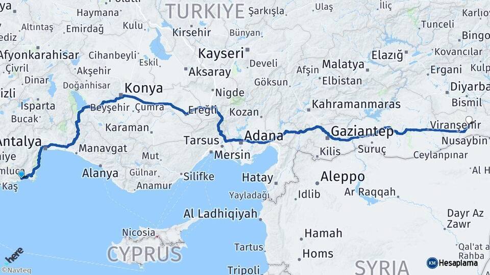 Antalya Finike Mardin Arası Kaç Km - Yol Haritası