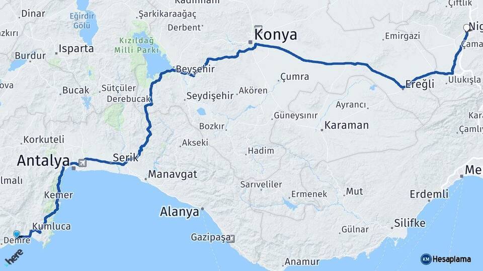 Antalya Finike Niğde Arası Kaç Km - Yol Haritası