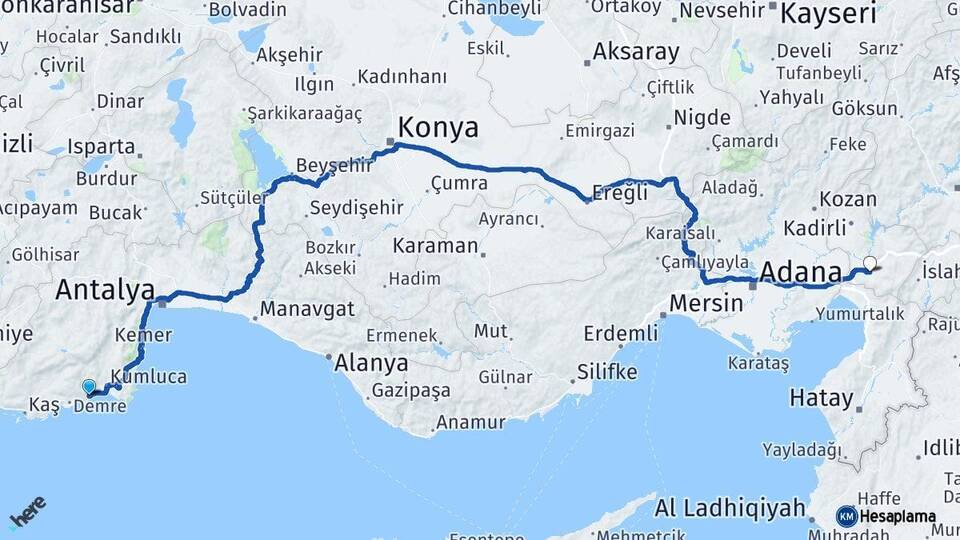 Antalya Finike Osmaniye Arası Kaç Km - Yol Haritası