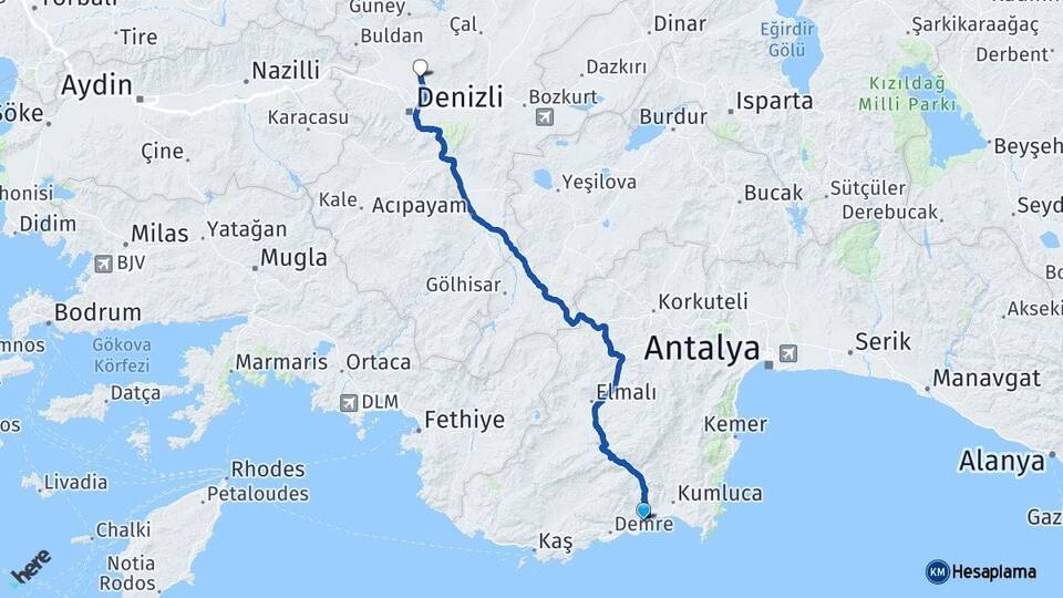 Antalya Finike Pamukkale Denizli Arası Kaç Km - Yol Haritası