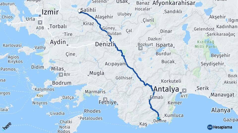 Antalya Finike Salihli Manisa Arası Kaç Km - Yol Haritası