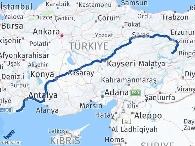 Antalya Finike Tunceli Arası Kaç Km - Yol Haritası