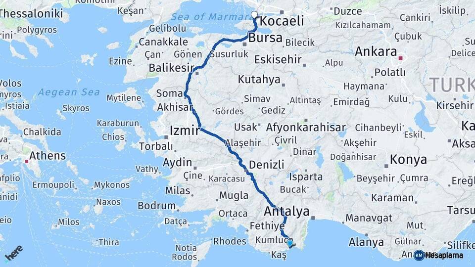 Antalya Finike Yalova Arası Kaç Km - Yol Haritası