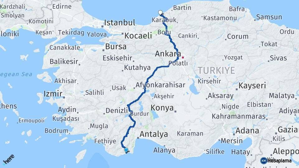 Antalya Finike Zonguldak Arası Kaç Km - Yol Haritası