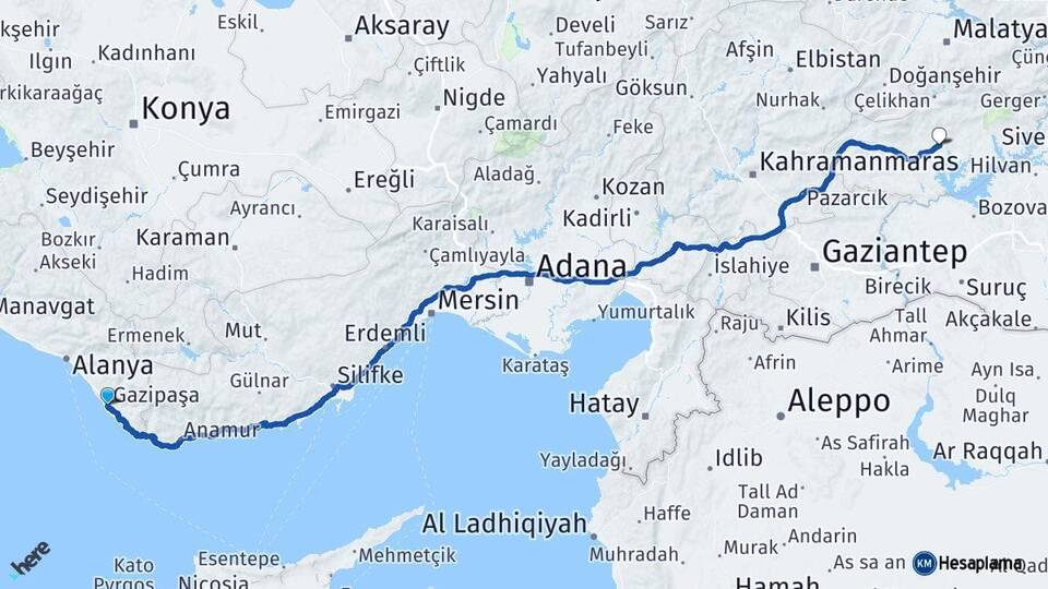 Antalya Gazipaşa Adıyaman Arası Kaç Km - Yol Haritası