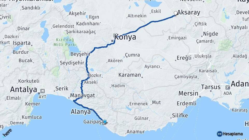 Antalya Gazipaşa Aksaray Arası Kaç Km - Yol Haritası