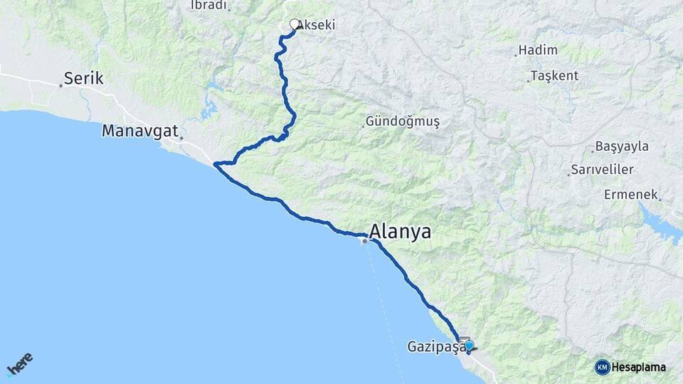 Antalya Gazipaşa Akseki Arası Kaç Km - Yol Haritası