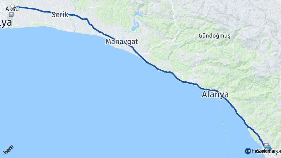 Antalya Gazipaşa Aksu Arası Kaç Km - Yol Haritası