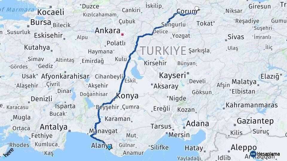 Antalya Gazipaşa Amasya Arası Kaç Km - Yol Haritası