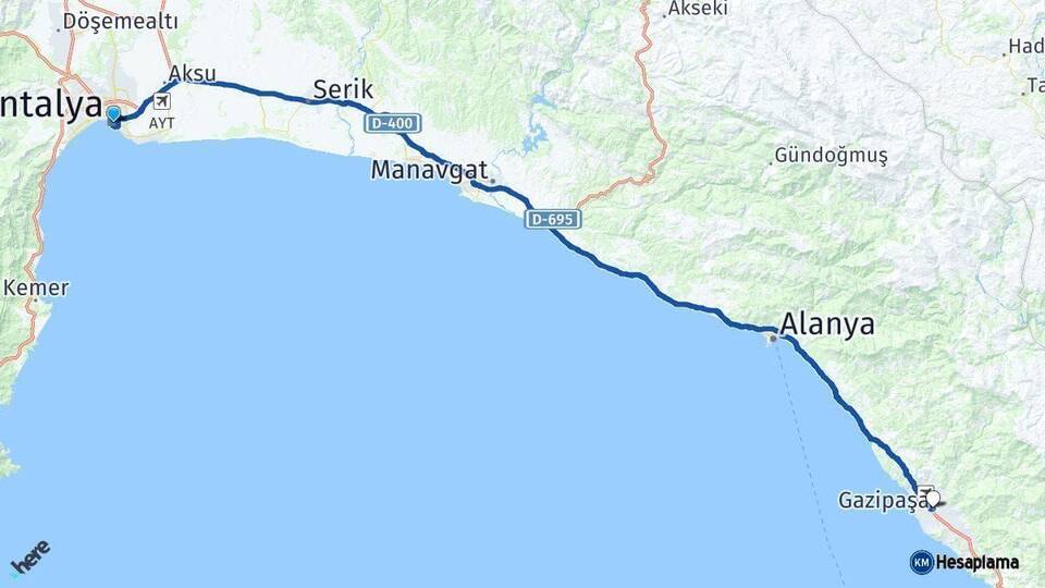 Antalya Gazipaşa Arası Kaç Km - Yol Haritası