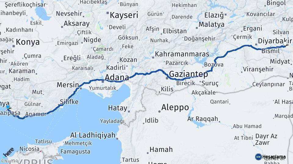 Antalya Gazipaşa Batman Arası Kaç Km - Yol Haritası