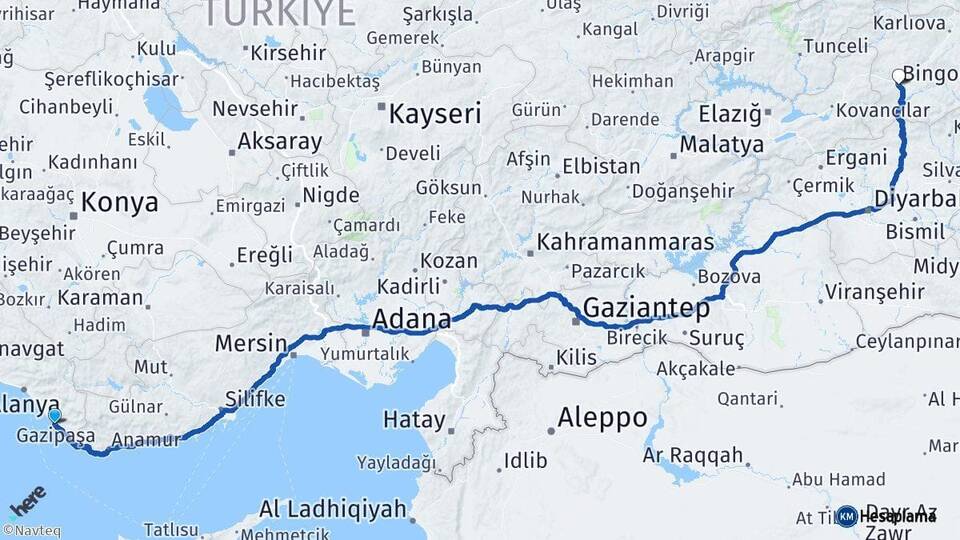 Antalya Gazipaşa Bingöl Arası Kaç Km - Yol Haritası