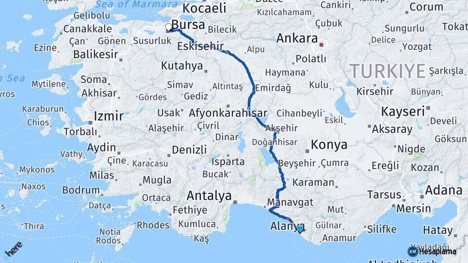 Antalya Gazipaşa Bursa Arası Kaç Km - Yol Haritası