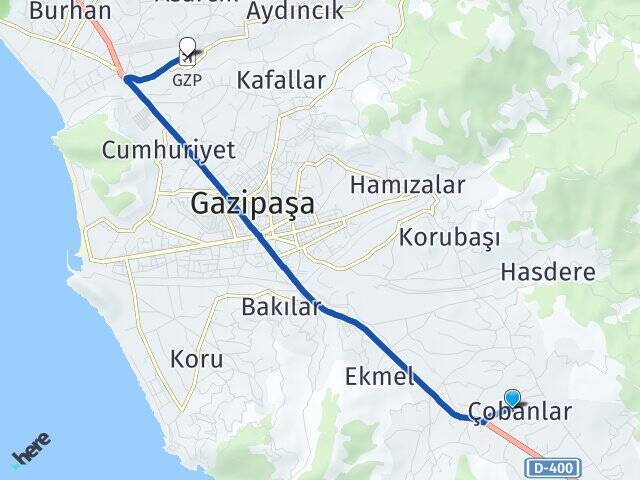 Çobanlar Gazipaşa Alanya Havalimanı Arası Kaç Km - Yol Tarifi
