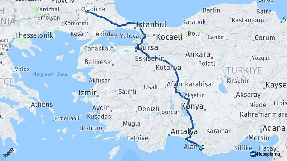Antalya Gazipaşa Edirne Arası Kaç Km - Yol Haritası