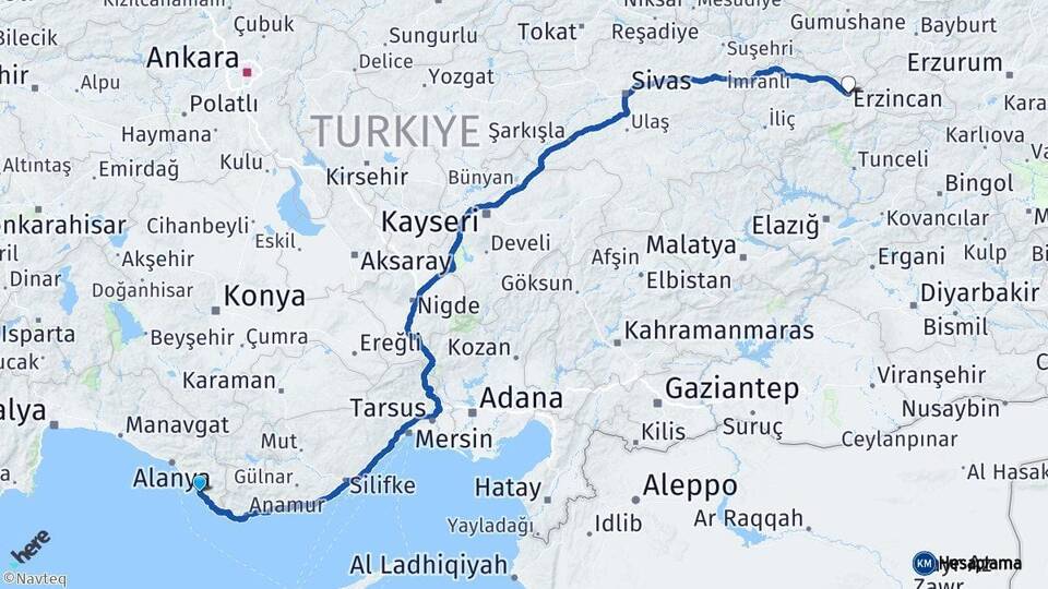 Antalya Gazipaşa Erzincan Arası Kaç Km - Yol Haritası