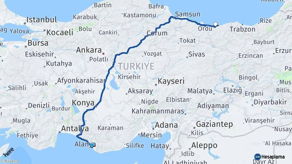 Antalya Gazipaşa Giresun Arası Kaç Km - Yol Haritası