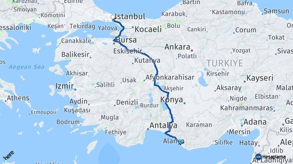 Antalya Gazipaşa İstanbul Arası Kaç Km - Yol Haritası