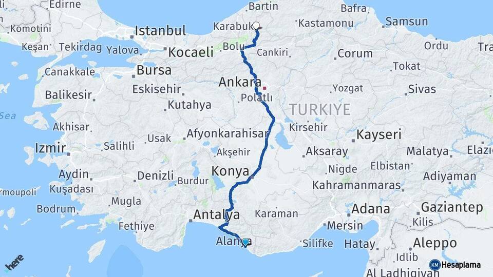 Antalya Gazipaşa Karabük Arası Kaç Km - Yol Haritası