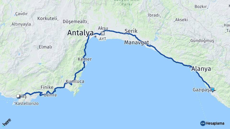 Antalya Gazipaşa Kaş Arası Kaç Km - Yol Haritası