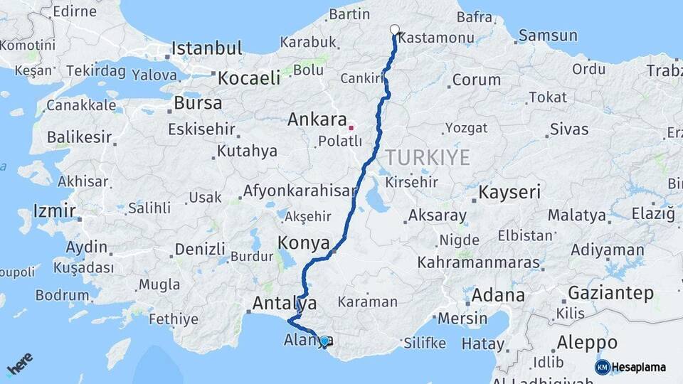 Antalya Gazipaşa Kastamonu Arası Kaç Km - Yol Haritası