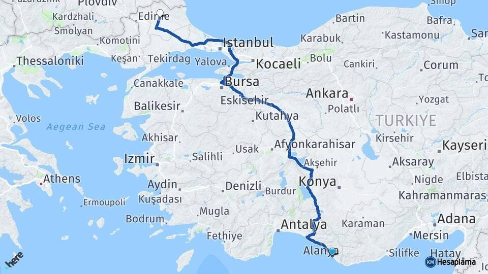 Antalya Gazipaşa Kırklareli Arası Kaç Km - Yol Haritası