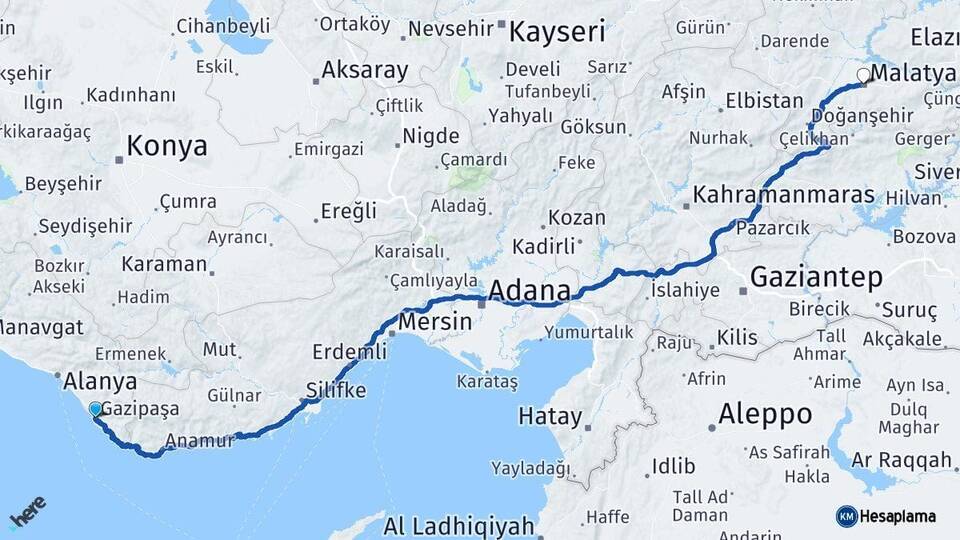 Antalya Gazipaşa Malatya Arası Kaç Km - Yol Haritası