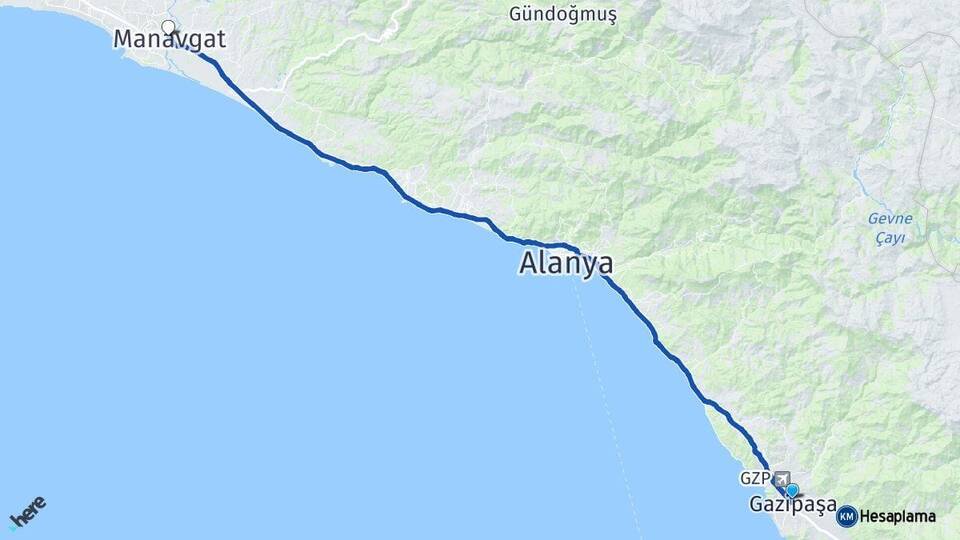 Antalya Gazipaşa Manavgat Arası Kaç Km - Yol Haritası