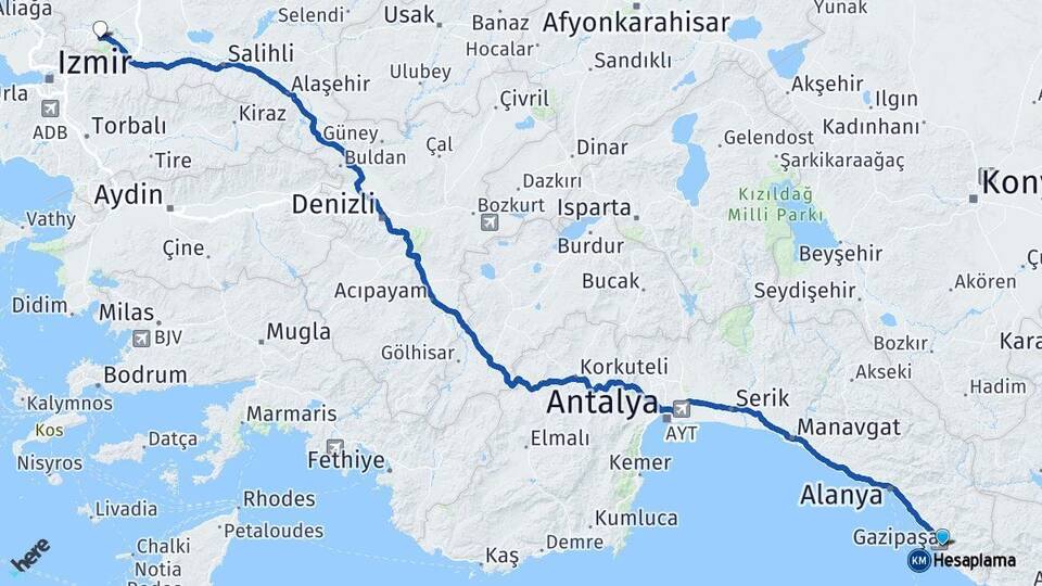 Antalya Gazipaşa Manisa Arası Kaç Km - Yol Haritası