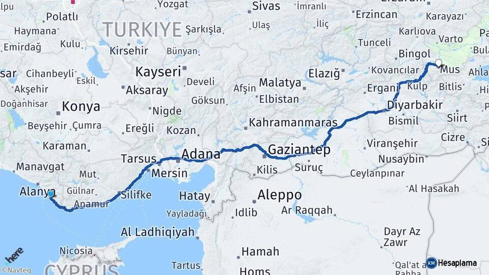 Antalya Gazipaşa Muş Arası Kaç Km - Yol Haritası