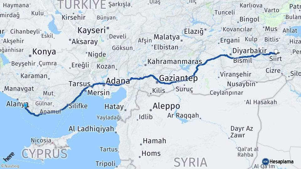 Antalya Gazipaşa Siirt Arası Kaç Km - Yol Haritası