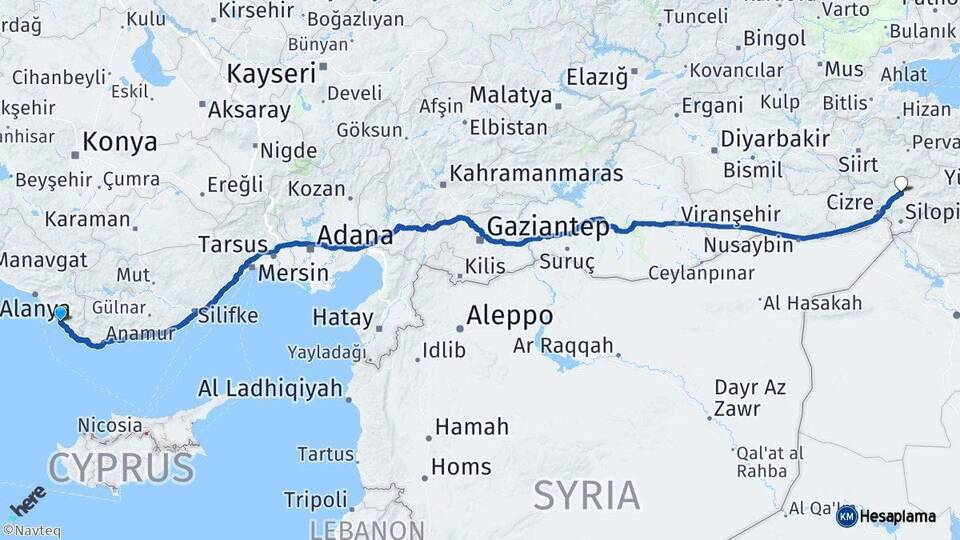 Antalya Gazipaşa Şırnak Arası Kaç Km - Yol Haritası