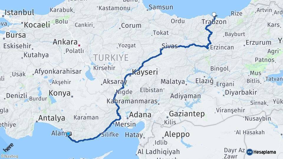 Antalya Gazipaşa Trabzon Arası Kaç Km - Yol Haritası