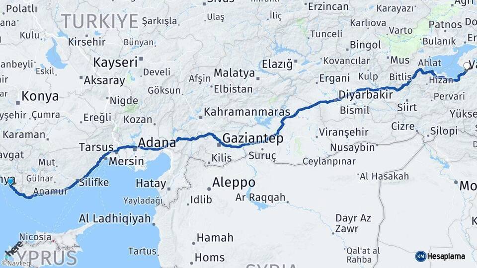 Antalya Gazipaşa Van Arası Kaç Km - Yol Haritası