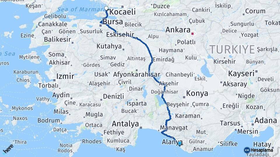 Antalya Gazipaşa Yalova Arası Kaç Km - Yol Haritası