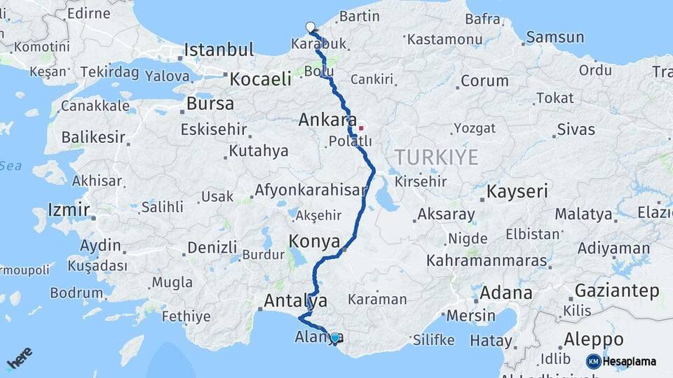 Antalya Gazipaşa Zonguldak Arası Kaç Km - Yol Haritası