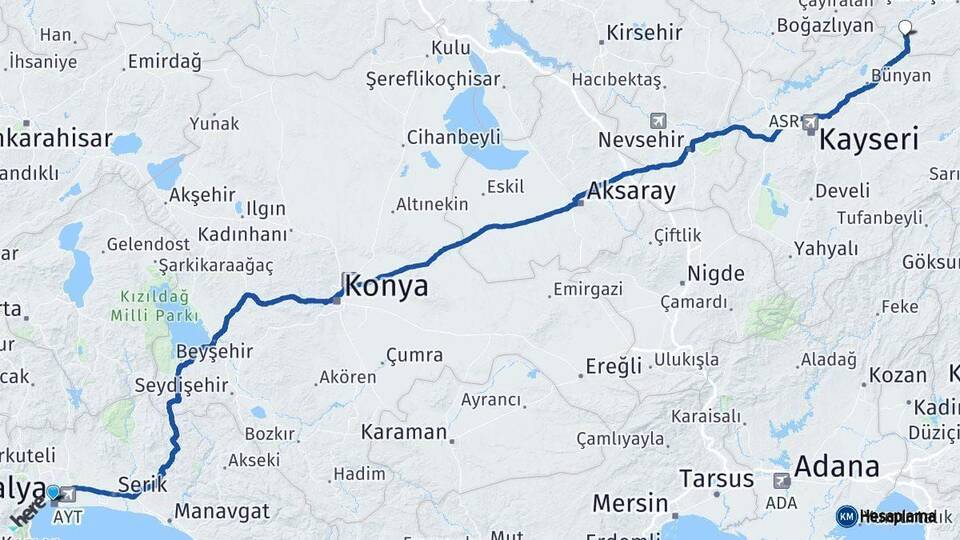 Antalya Gemerek Sivas Arası Kaç Km - Yol Haritası
